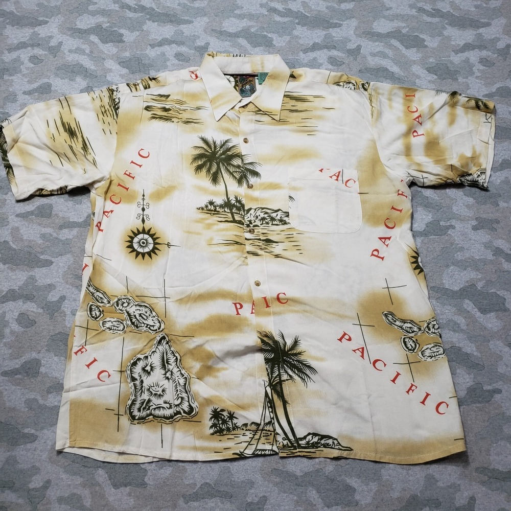 Everest Collection Shirt Mens 2XL Green Short Sleeve Button-Up Beach Hawaiian